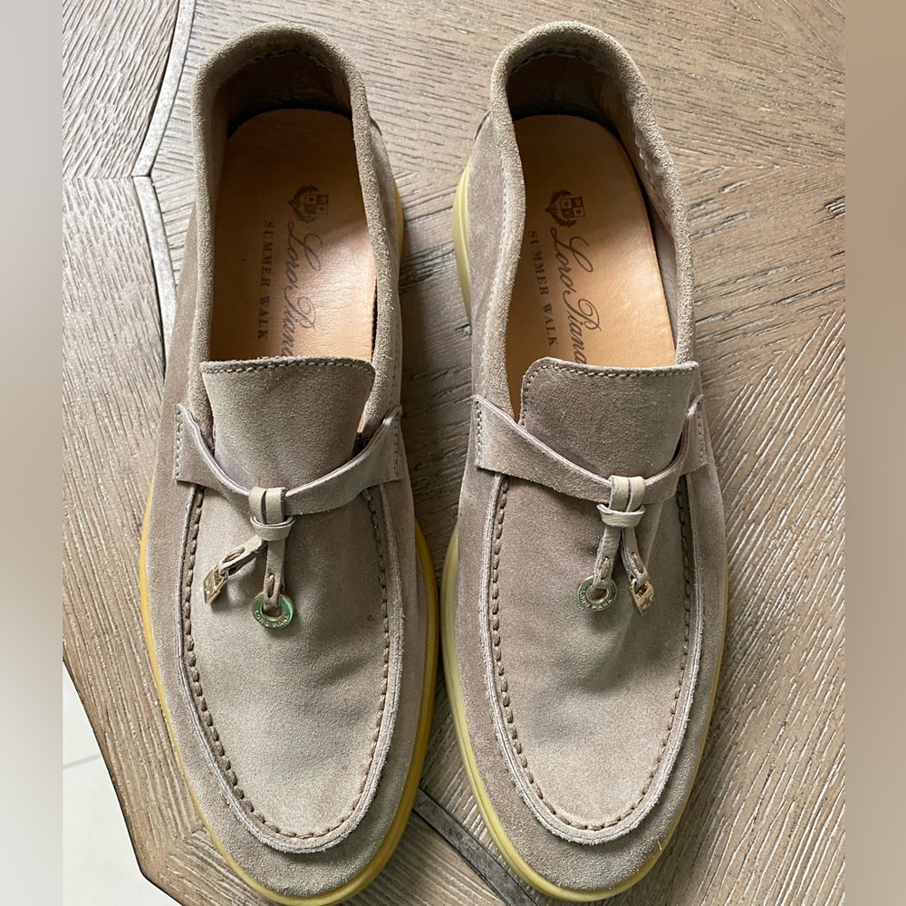 Loro Piana Summer Charms Walk Suede Moccasins Size 6 1/2 -Color Sandstone- Tan